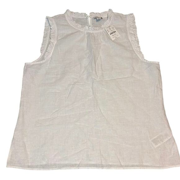 J.Crew White Linen Ruffle Neck Sleeveless Top NWT Size S Summer Essential - Picture 4 of 8